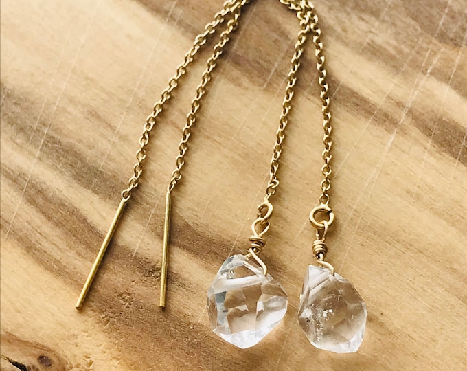 Herkimer earrings Herkimer  diamonds Gold fill earrings april birthstone Ear thread earrings gift for her