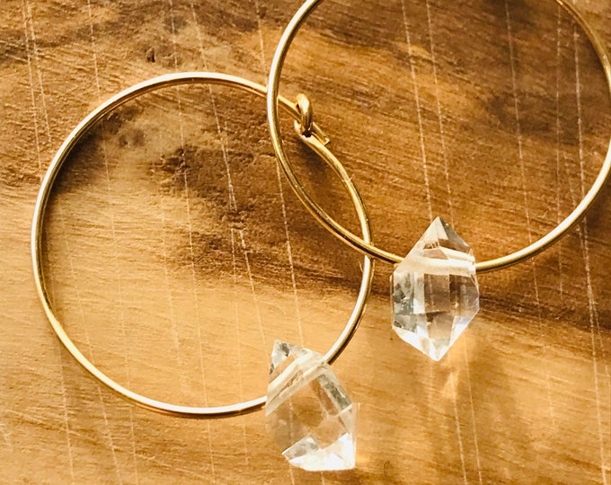 Herkimer Earrings Herkimer Diamonds Gold Fill Earrings April Birthstone April Birthday Crystal Earrings Drop Earrings Hoop Earrings