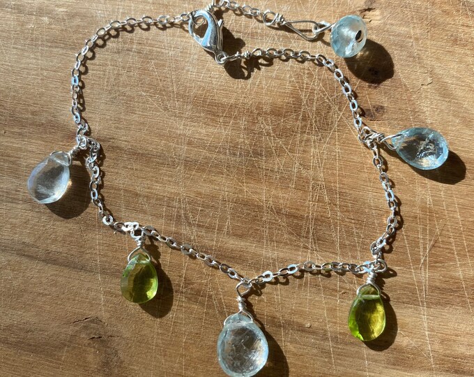 Aquamarine Peridot bracelet Multi gemstone bracelet boho layering bracelet