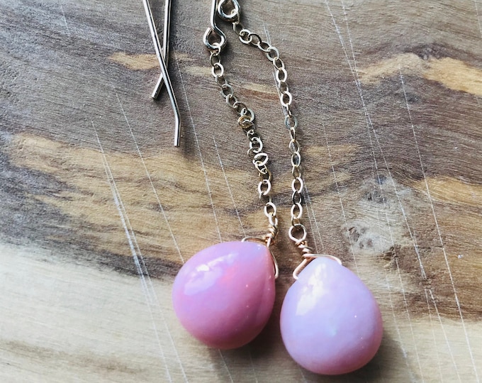 Peruvian Pink Earrings Opal Earrings Gemstone Earrings Drop Earrings Minimalist Earrings October Earrings Peruvian Opal October Gift