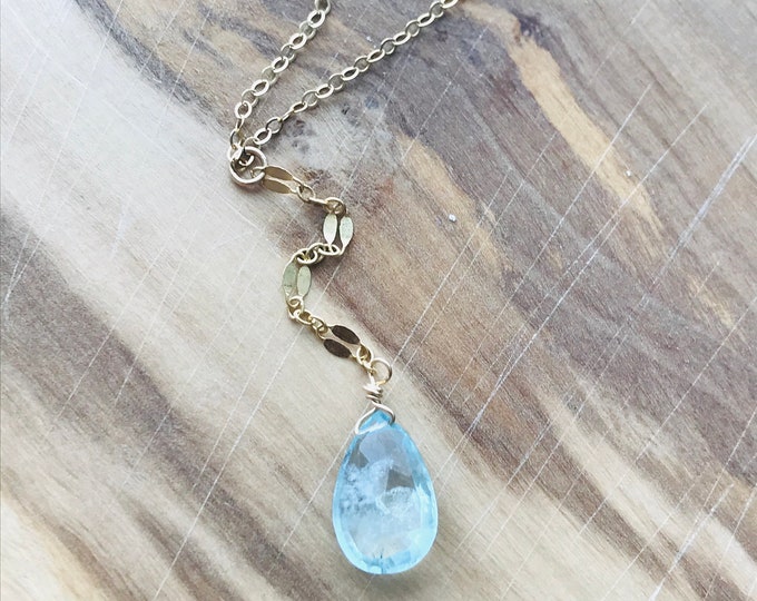 Aquamarine Necklace Y Necklace Briolette Necklace Aquamarine Minimalist Necklace Girlfriend Gif Aquamarine Necklace March Birthstone