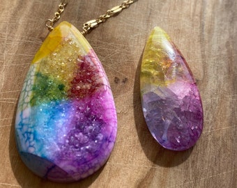 Rainbow Druzy necklace solar druzy necklace Gemstone necklace statement necklace