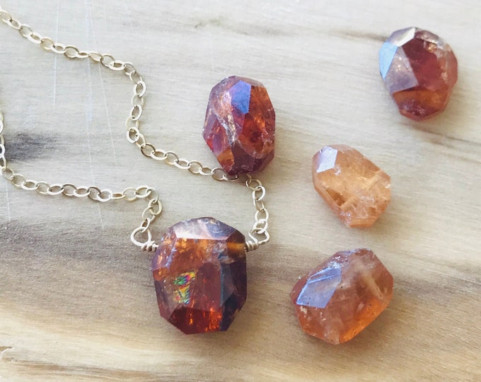 Hessonite Necklace Garnet Crystal Necklace January Birthstone Layering Necklace Minimalist Necklace