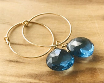London Blue Earrings Blue Topaz Earrings London Blue Topaz earrings Quartz earrings Hoop earrings December birthstone