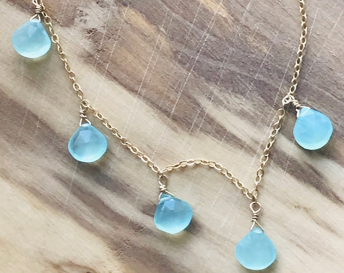 Aquamarine Necklace Chalcedony Necklace Layering Necklace Charm Necklace March Birthstone Gift for women