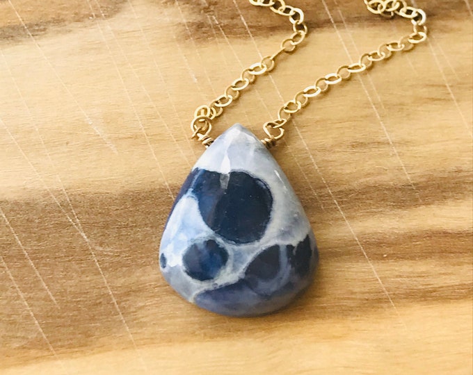 Raw Stone Necklace  Long Boho Necklace  Blue Jasper Necklace  Jasper Pendant  Raw Stone Jewelry Boho Layering Necklace