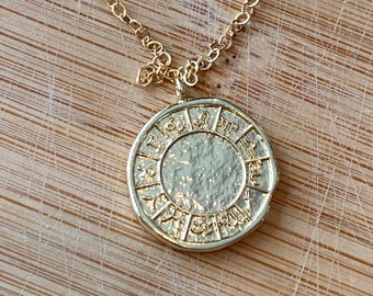 Zodiac sign Necklace Gold coin Necklace Good Luck Necklace talisman Minimalist necklace Christmas gift gold Necklace