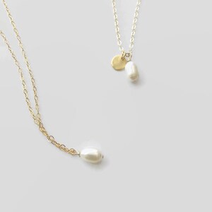 Pearl Necklace Gold Coin necklace Dainty minimalist necklace image 2
