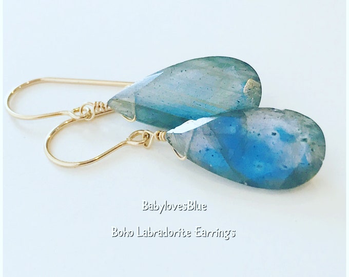 Natural Labradorite Earrings Briolette Earrings Labradorite Earrings  Gold Earrings Blue Flash Labradorite Pendant Gift For Women Dangle