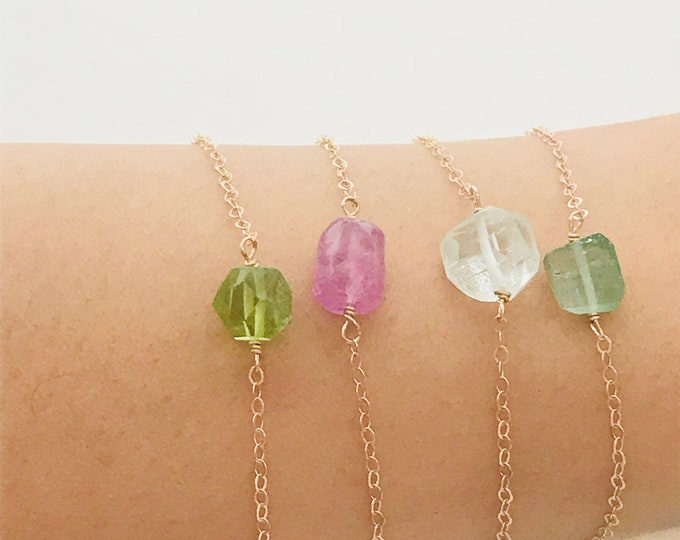 Raw Gemstone Bracelet Sapphire Bracelet peridot bracelet  Aquamarine Bracelet Tourmaline bracelet Birthstone Genuine Layering Bracelet