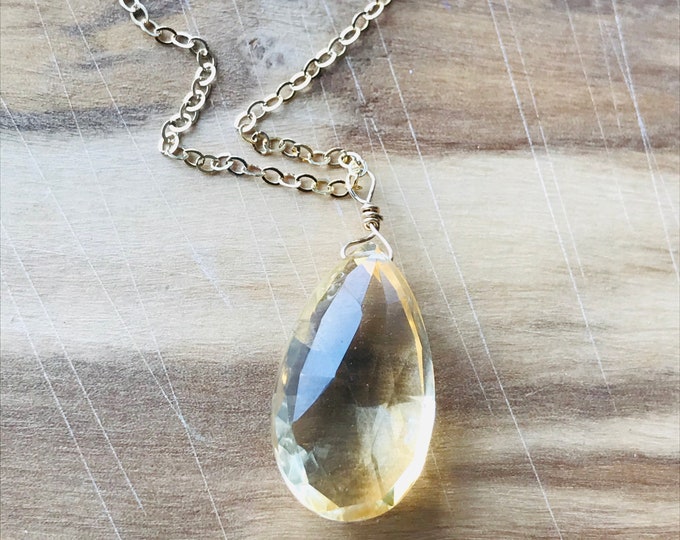 Large citrine Necklace Briolette Necklace November Birthstone Necklace Citrine Gold Chain Necklace Healing Gemstone Jewelry