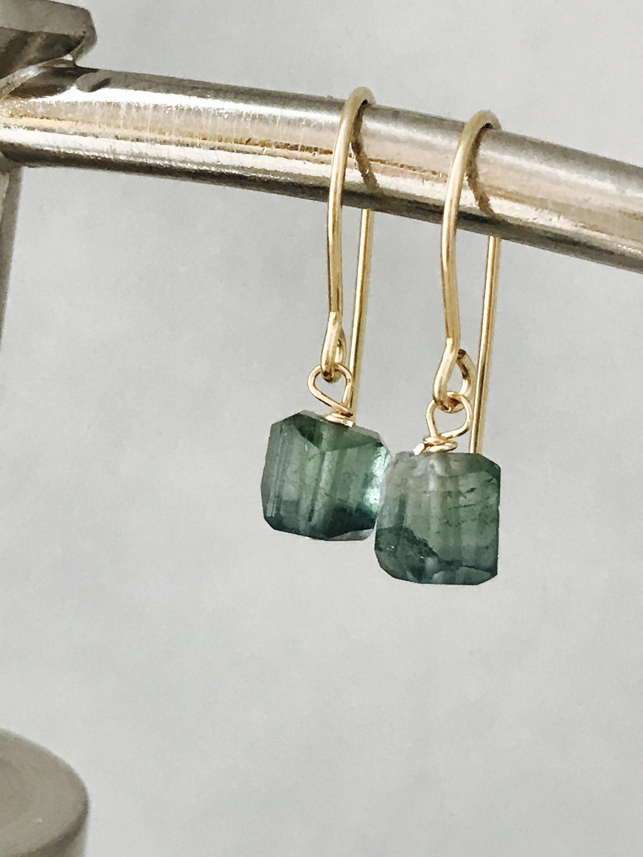 Tiny Tourmaline Earrings Green Tourmaline Earrings Raw Tourmaline