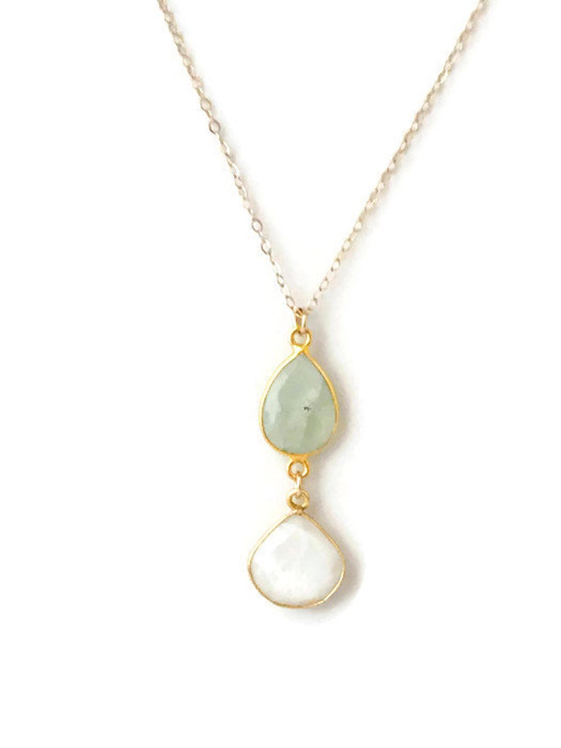 Moonstone Necklace Prehnite Necklace Gemstone Necklace Boho Necklace Summer Necklace Gift For her June Birthstone