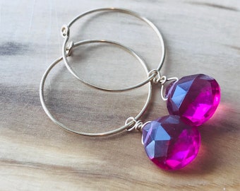 Valentine's Day gift Pink Quartz Earrings Gemstone Earrings  Hoop Earrings 14 k Gold October Birthstone  Quartz earrings October Birthstone