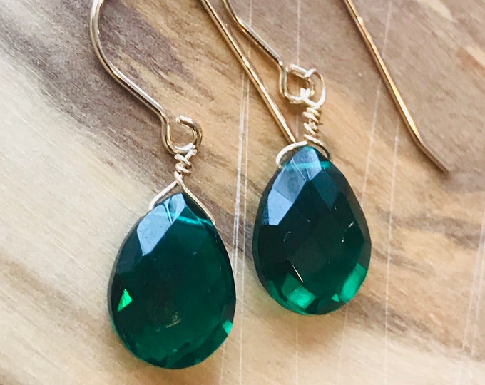 Emerald Earrings Quartz earrings 14 k Gold Fill Gemstone Earrings Emerald Drop Earrings Gold Earrings May Birthstone Boho earrings