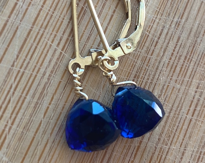 Sapphire Earrings Blue Sapphire Earrings  14 K Gold earrings September birthstone Gift for Women Blue Earrings