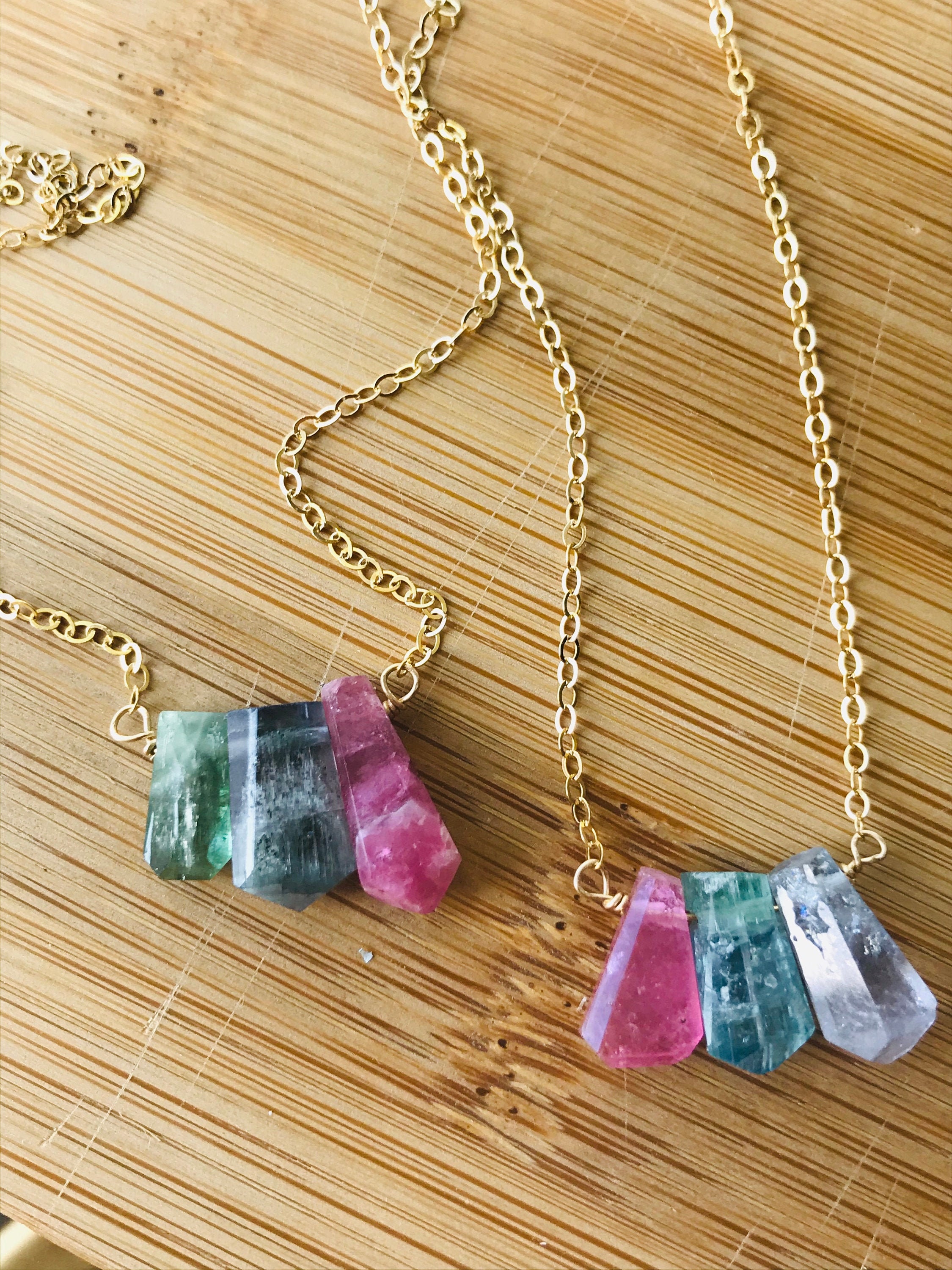 Watermelon Tourmaline Necklace 18.5 - Etsy