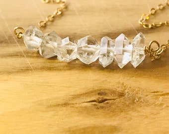 Herkimer Diamond Necklace - Dainty Raw Crystal Necklace - April Birthstone - Diamond Jewelry - Silver or Gold