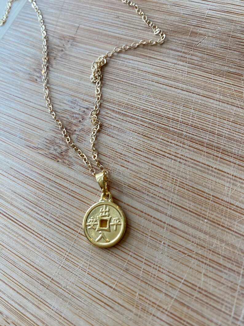 Chinese Coin Necklace Coin Charm Necklace Dainty Lucky charm Charms Lucky Coin Necklace Chistmas gift gift for her image 4