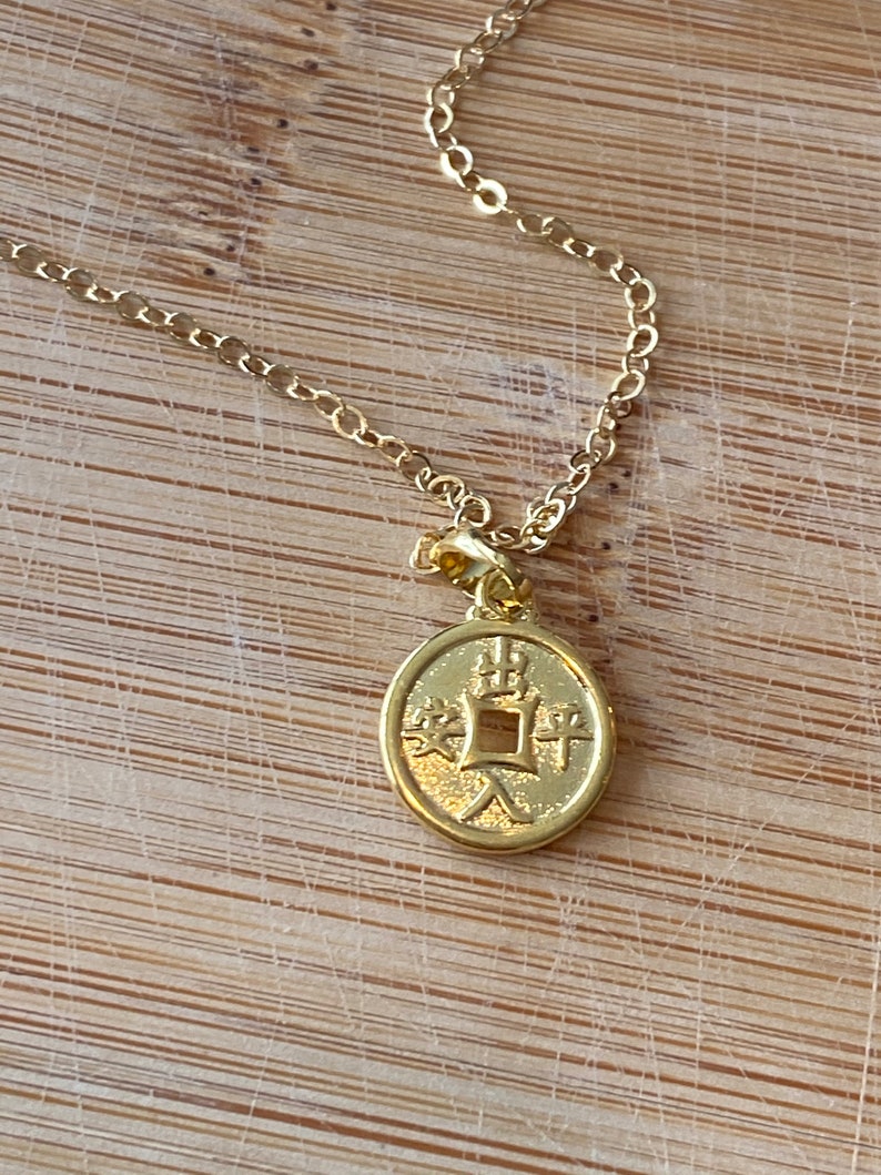 Chinese Coin Necklace Coin Charm Necklace Dainty Lucky charm Charms Lucky Coin Necklace Chistmas gift gift for her image 3