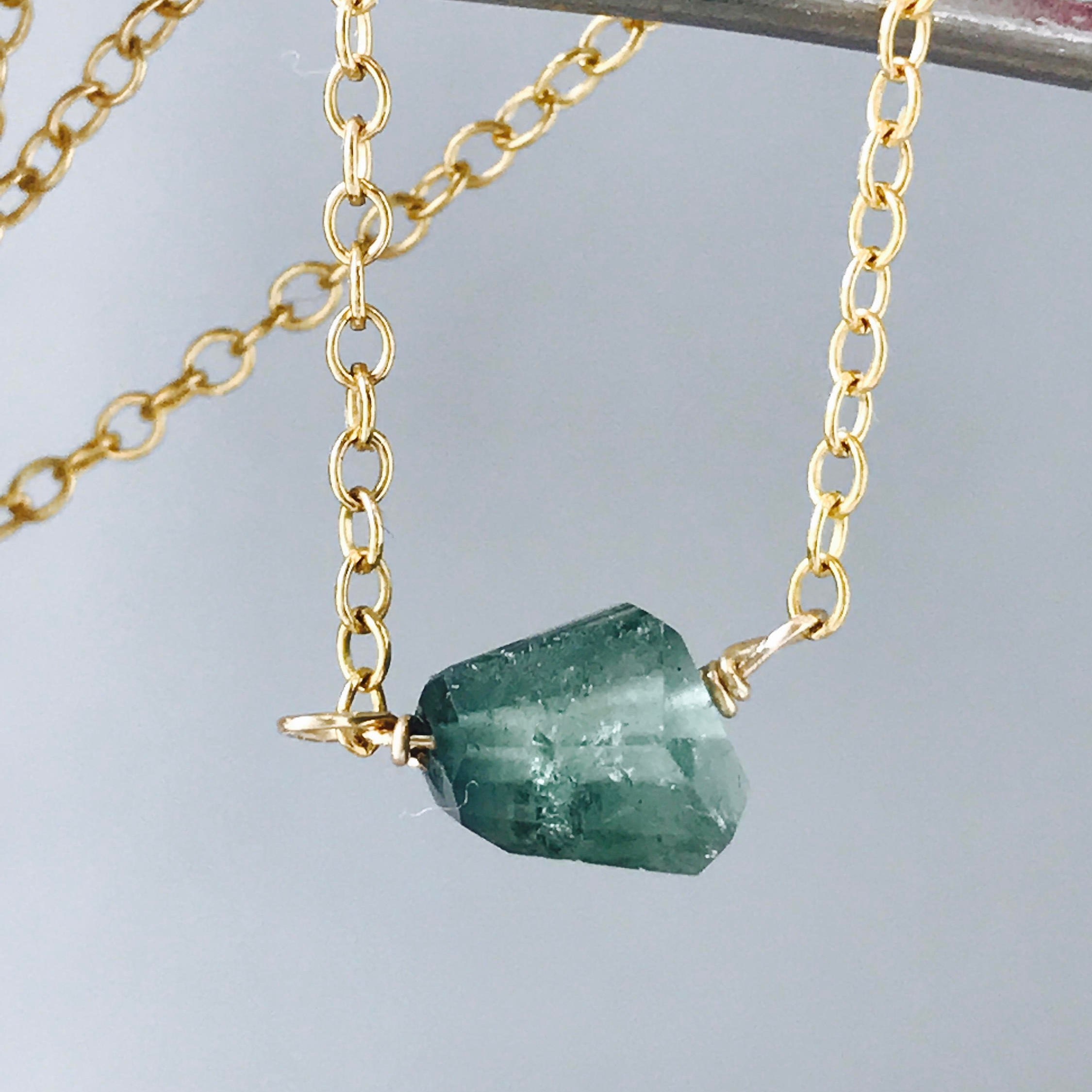 Green Tourmaline Tourmaline Necklace Tiny Tourmaline Raw Tourmaline