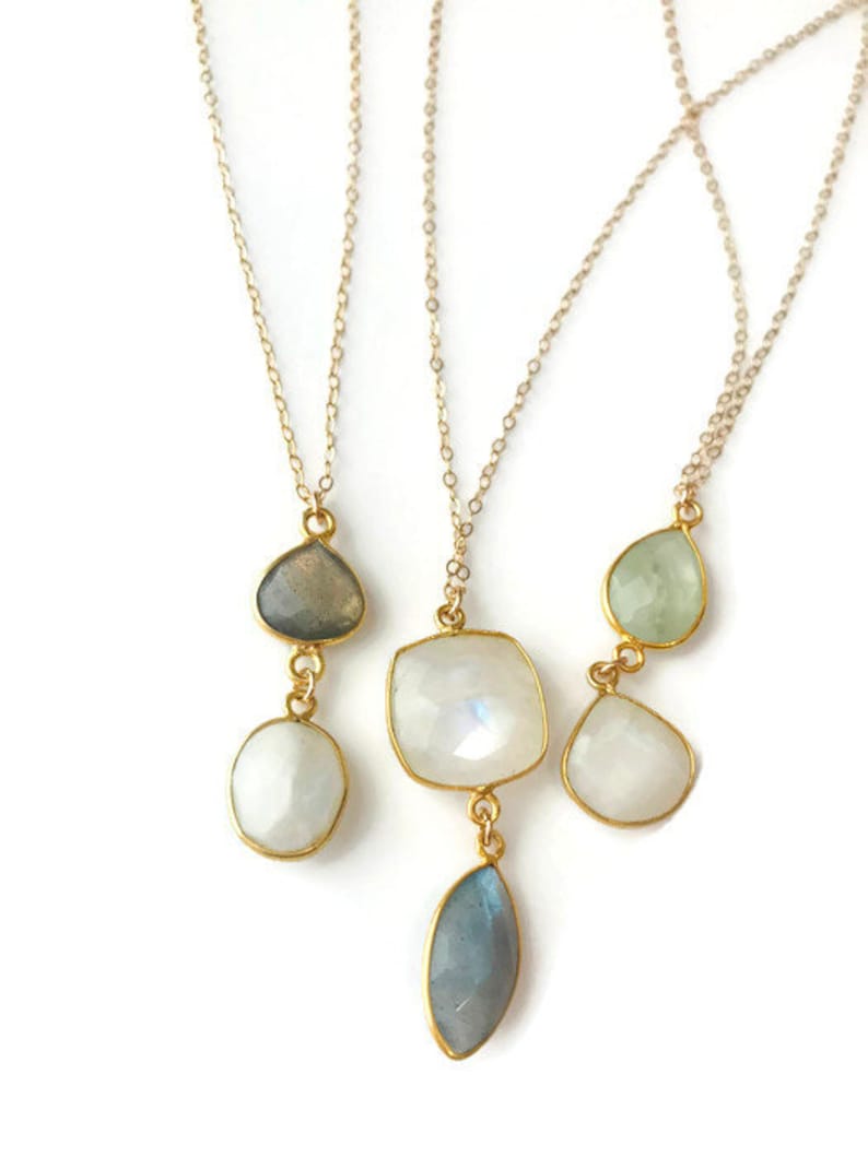 Moonstone Necklace Prehnite Necklace Gemstone Necklace Boho Necklace Summer Necklace Gift For her June Birthstone