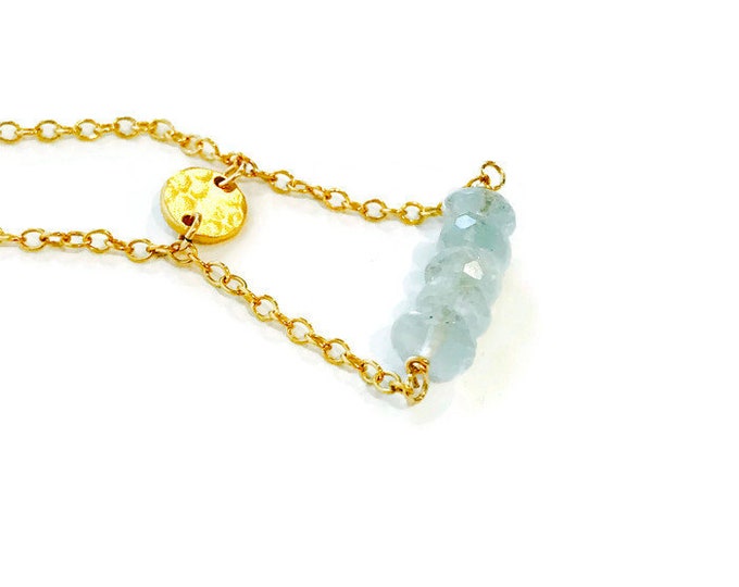 Aquamarine Necklace March Birthstone Gold Disc Necklace Bridal Necklace Dainty Necklace Gemstone Necklace Wedding gift Layering Necklace