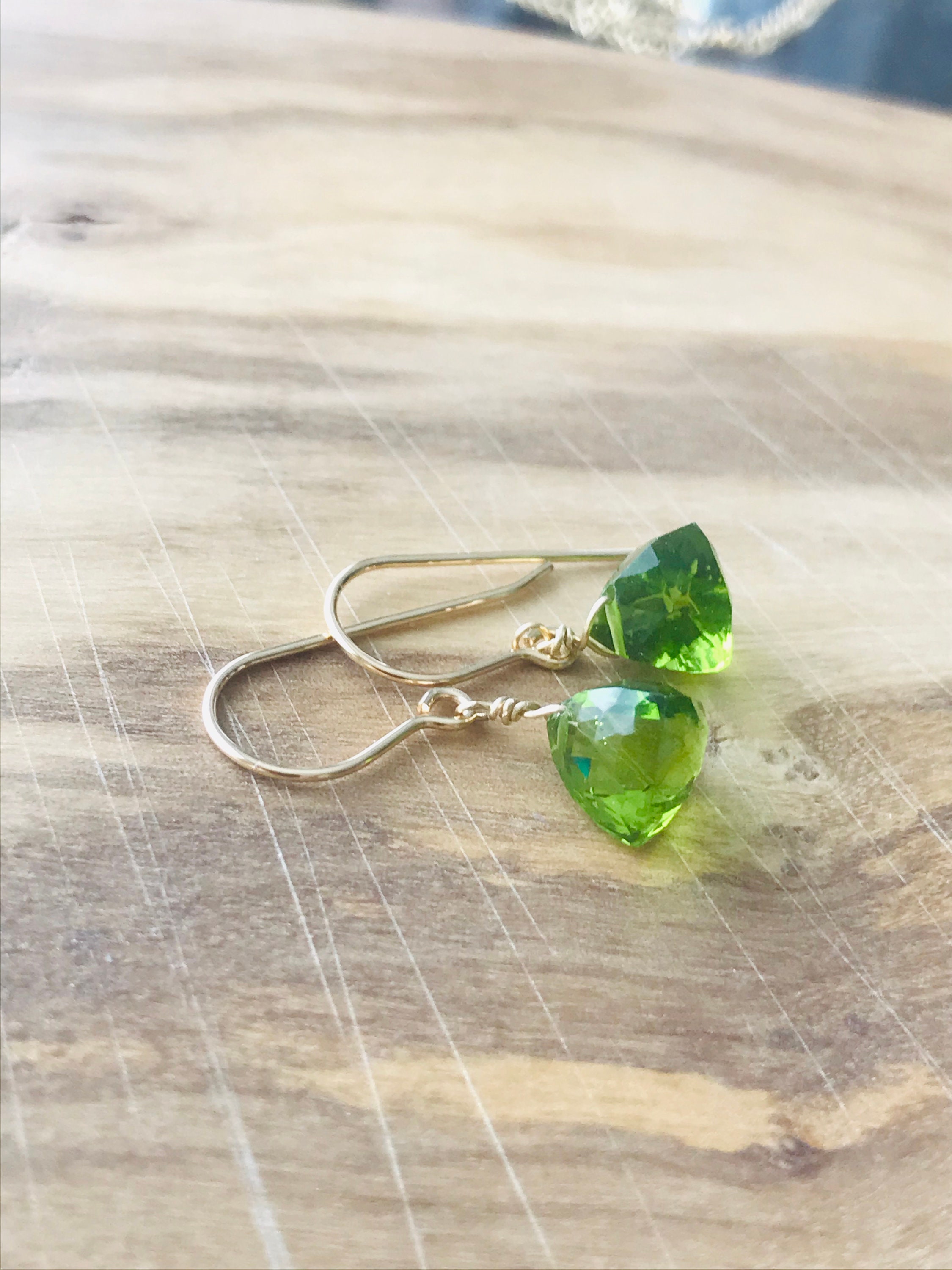 Peridot Earrings Trillion shaped Peridot Earrings Hoop Peridot Earrings ...