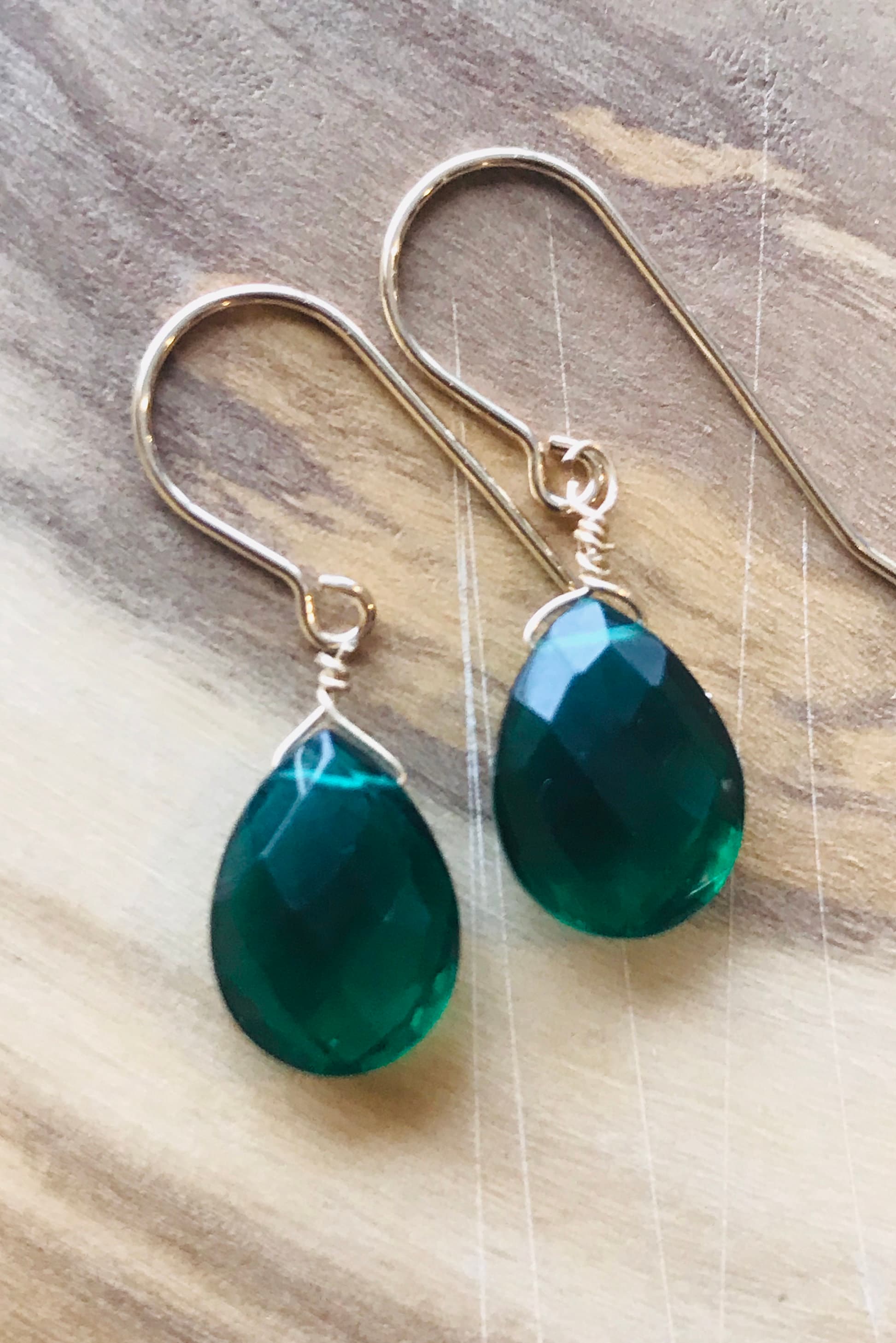 Emerald Earrings Quartz earrings 14 k Gold Fill Gemstone