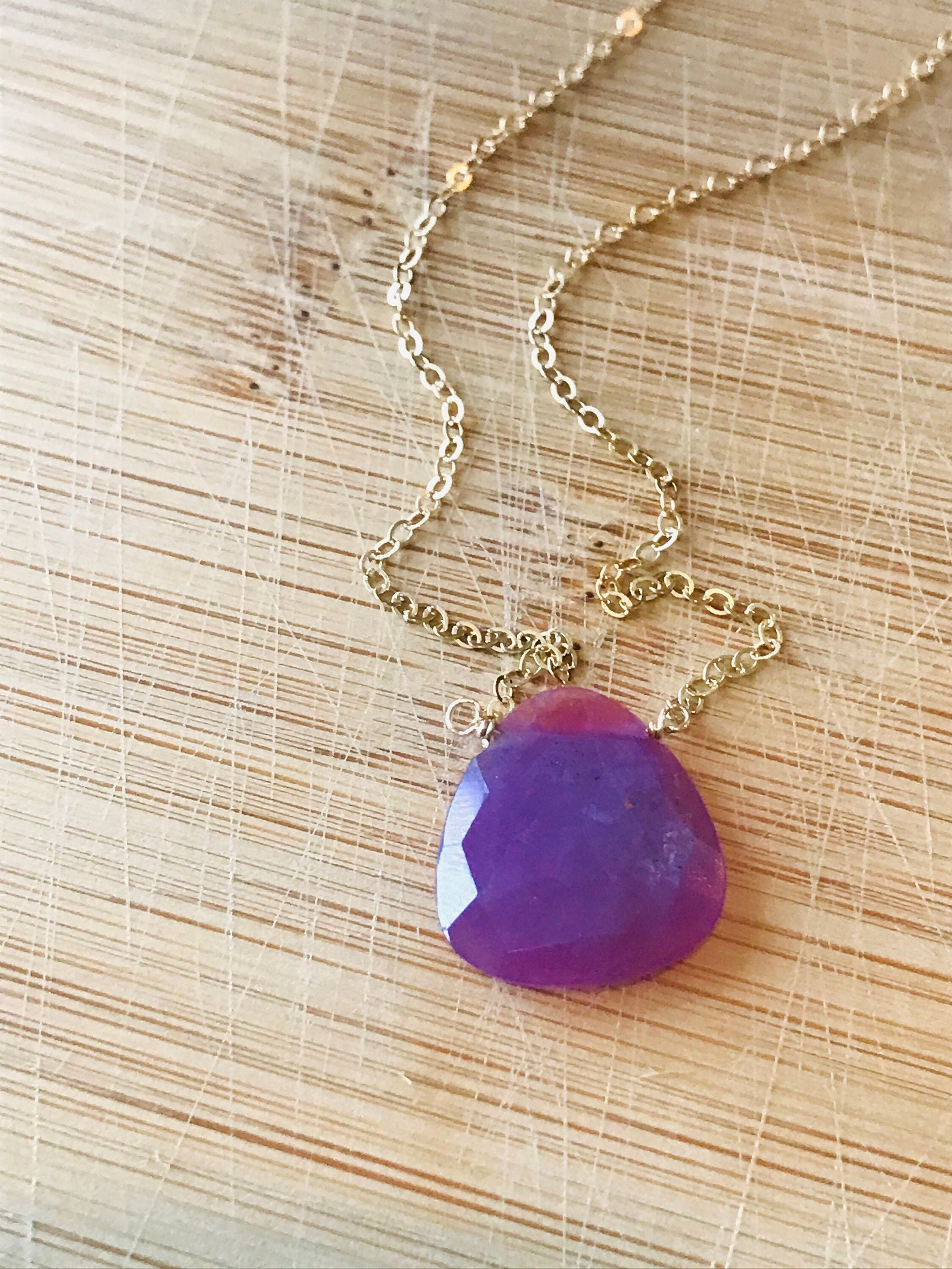 Raw Sapphire Necklace Pink Sapphire Necklace Valentine’s Day Necklace