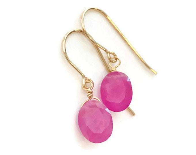 Pink sapphire earrings Raw Sapphire Earrings  Gift for women Bridal Gemstone Earrings Natural Sapphire Earrings September Birthstone 14 k