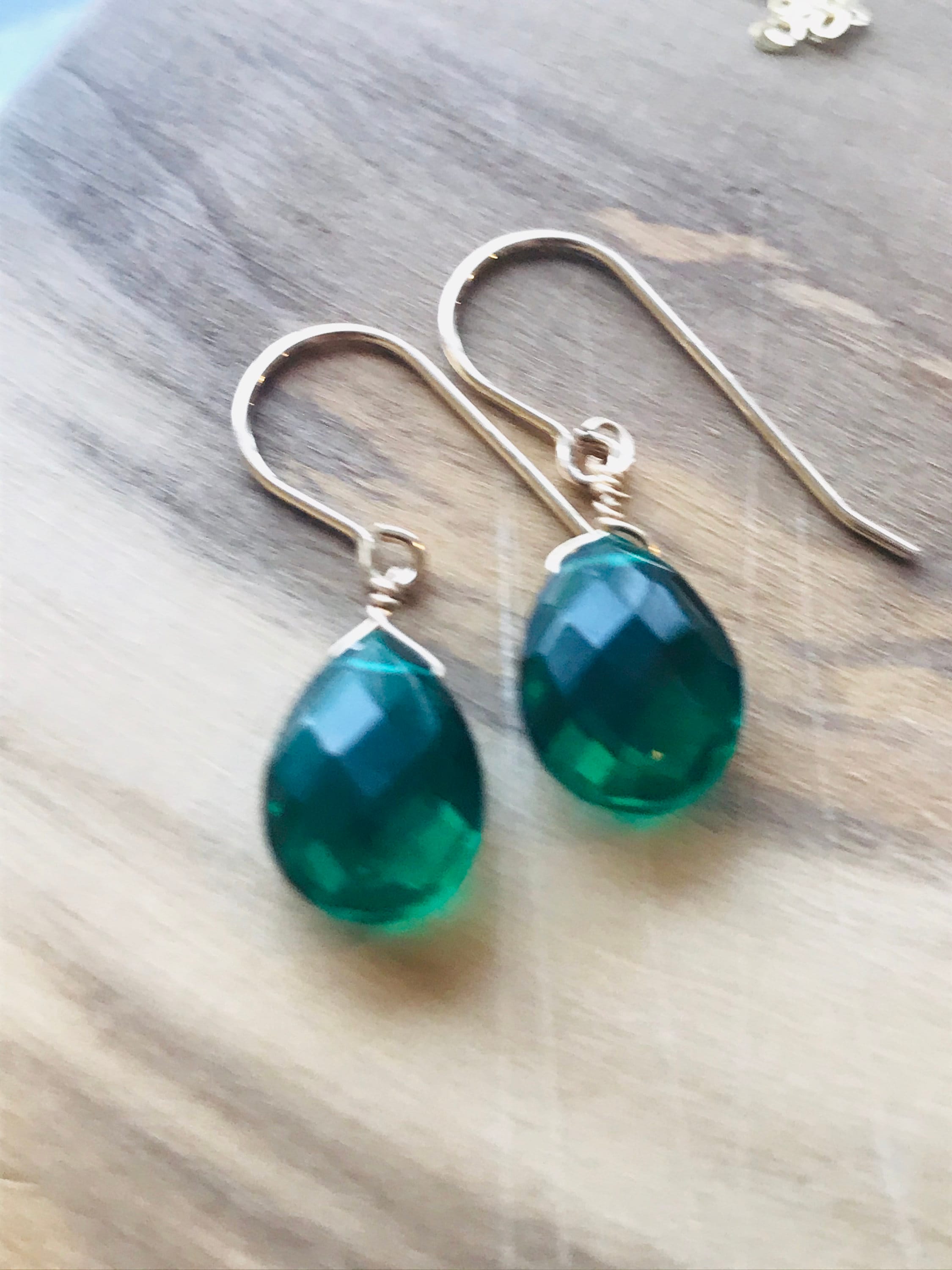 Emerald Earrings Quartz earrings 14 k Gold Fill Gemstone Earrings