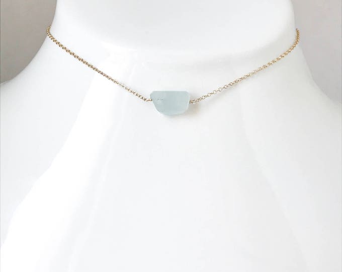 Choker Necklace Aquamarine Choker March Birthstone Minimalist Choker  Girlfriend Gift Natural Aquamarine Choker Dainty Choker