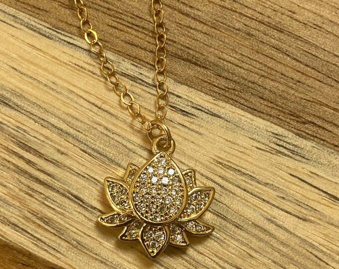 Lotus flower Necklace Charm Necklace Healing Necklace Lotus flower 14 K gold fill necklace