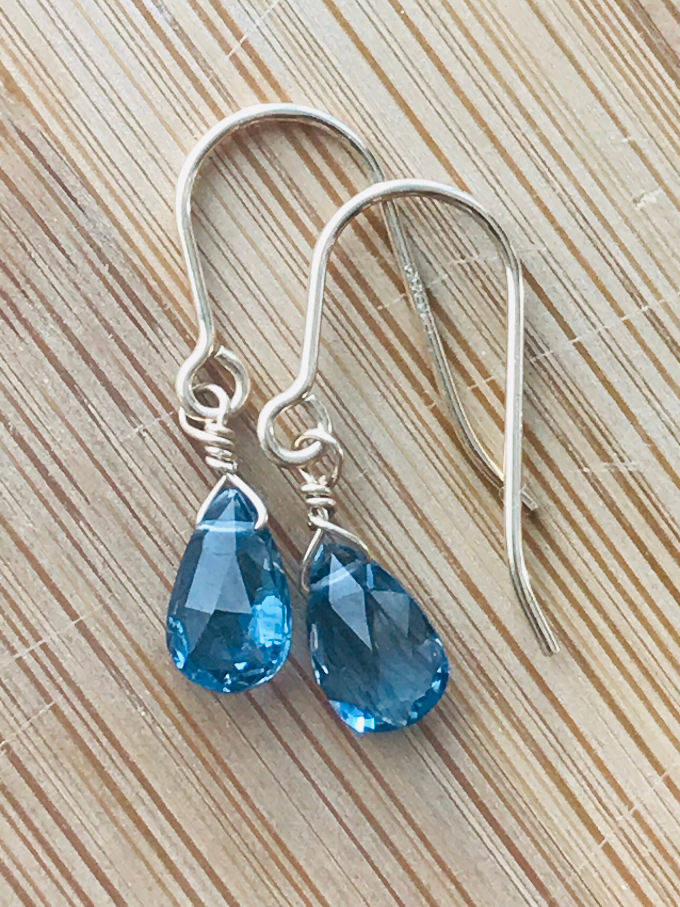 December Birthstone Silver Dangle Earrings Anniversary Gift For Her Handmade Earrings Dainty Earrings London Blue Topaz Earrings