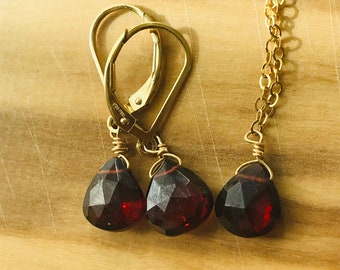 Garnet Jewelry Set Garnet Earrings Garnet Necklace January  Birthstone Gift for women Crystal Gold Healing Gemstone Earrings