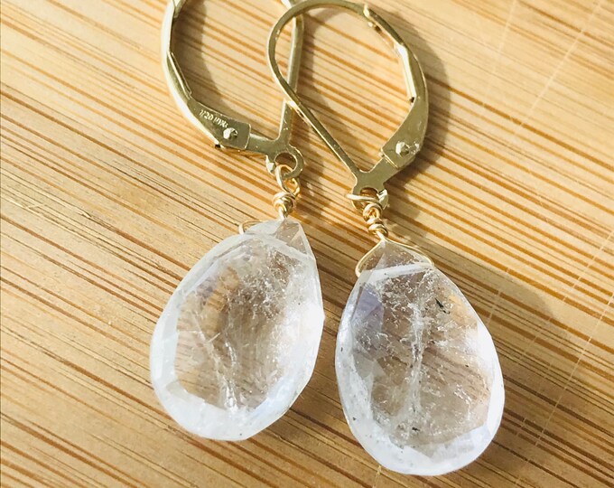 White topaz  Earrings Topaz Earrings Quartz earrings 14 K Gold earrings Girl Friend Gift Gift for Women