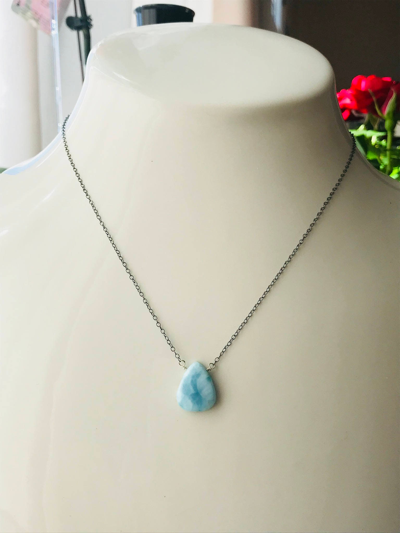 Larimar Necklace Sterling Silver or Gold Raw Larimar Necklace
