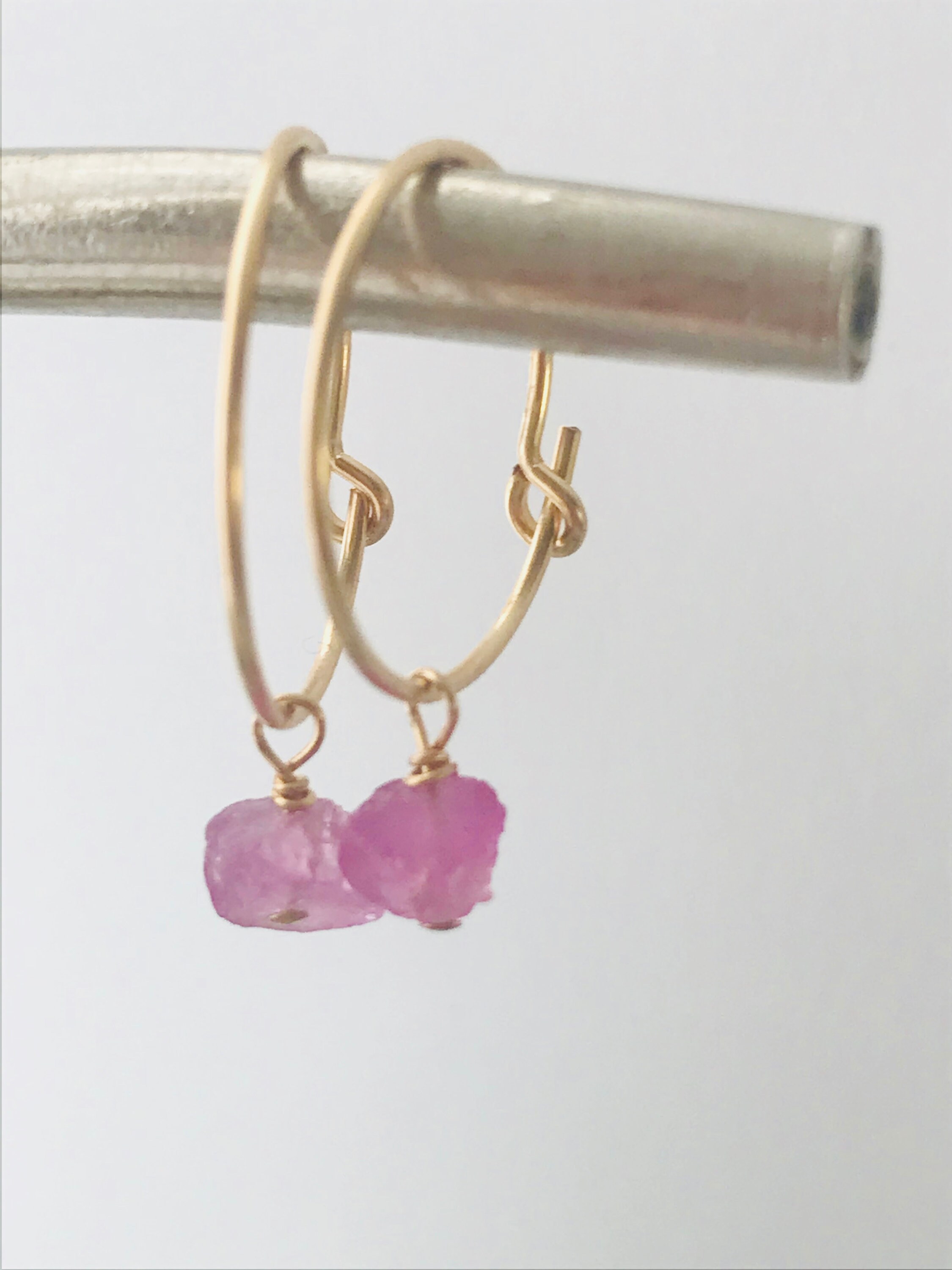 Raw Sapphire Earrings Pink Sapphire Earrings Gemstone Earrings Natural