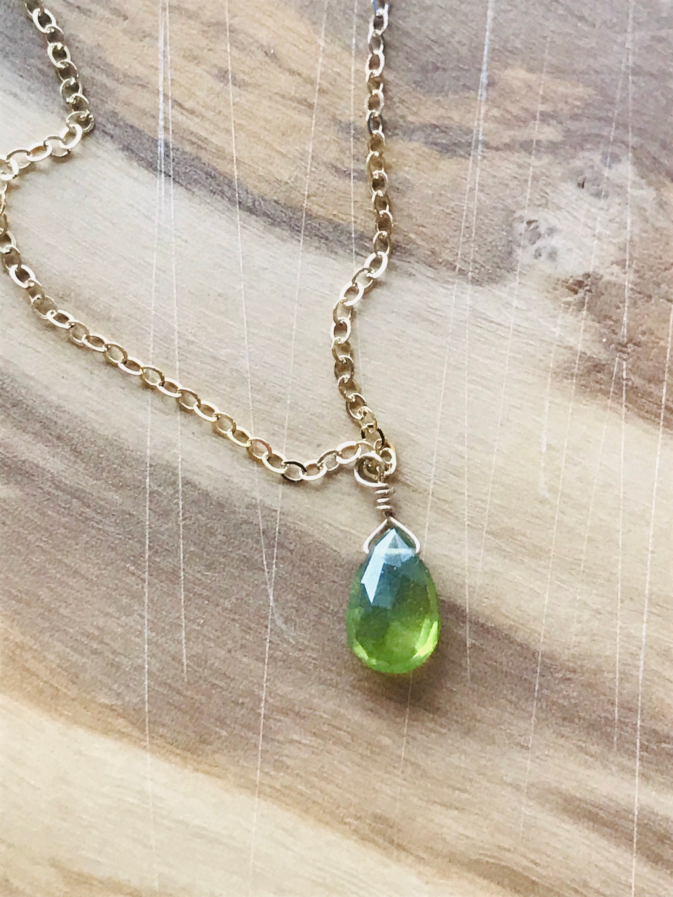 Tiny Peridot Necklace Raw Peridot Necklace Briolette Necklace Layering ...