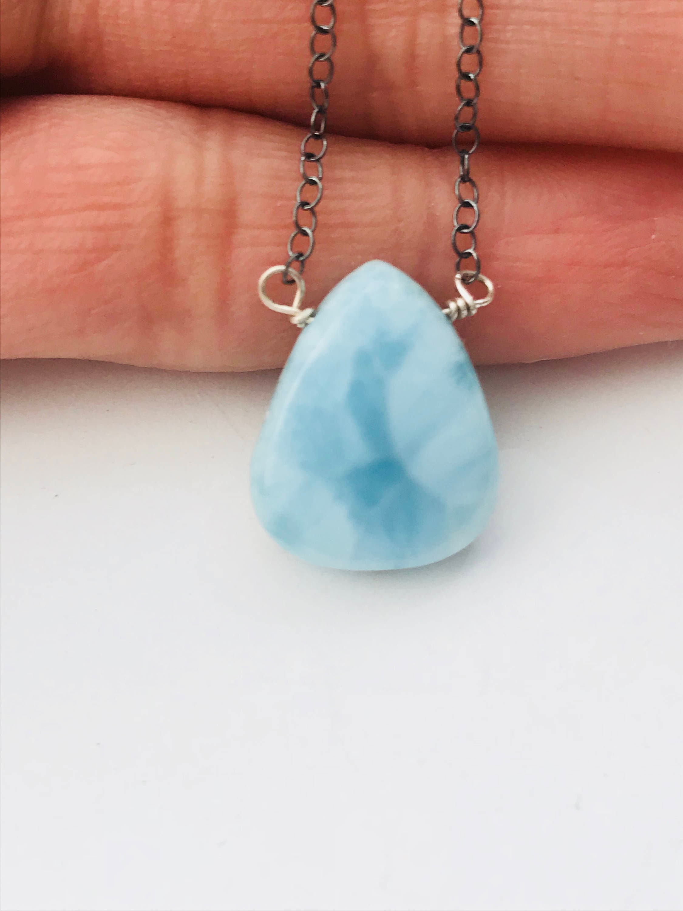 Larimar Necklace Sterling Silver or Gold Raw Larimar Necklace
