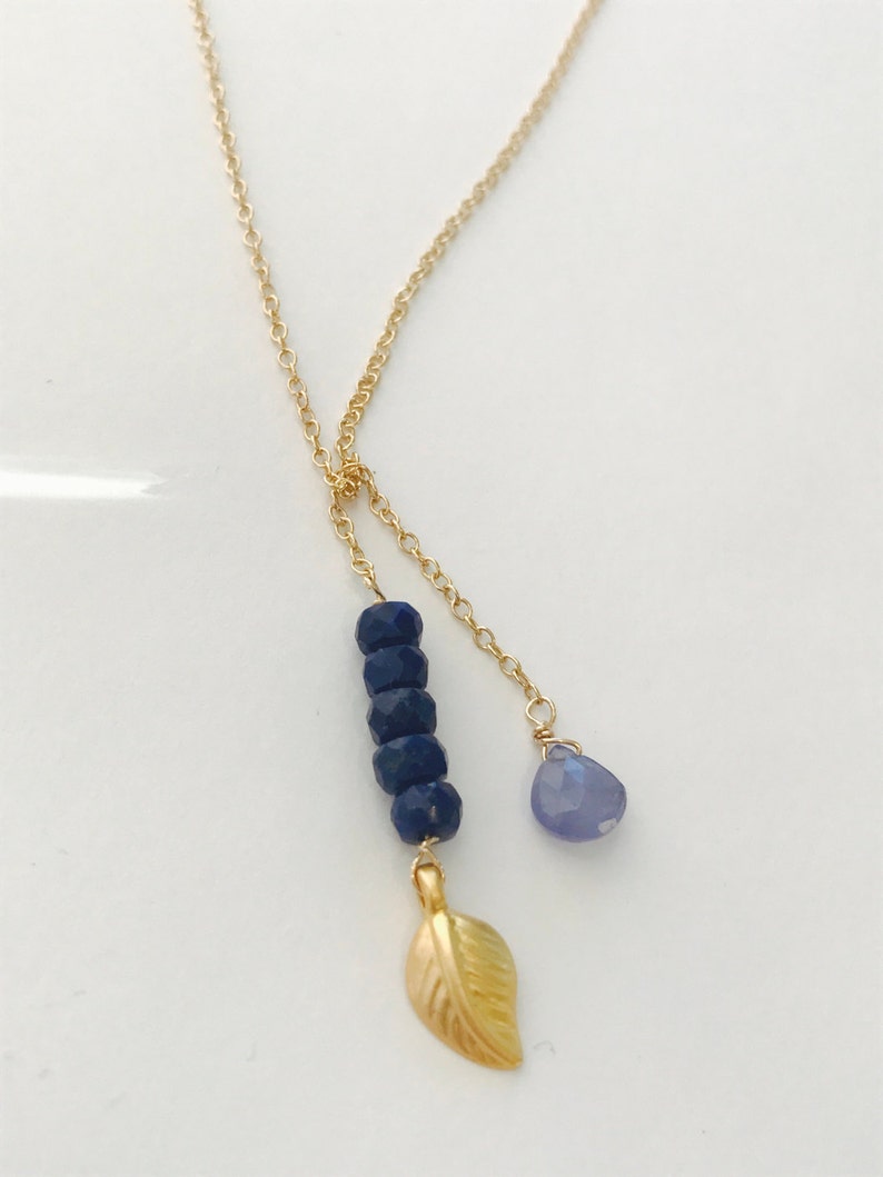 Lapis Lazuli Lariat Tanzanite Lariat Tourmaline Rose Quartz Necklace Healing Necklace Boho Necklace Gold Leaf Necklace Behemian Gift For Her