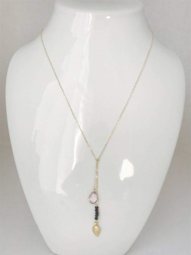 Lapis Lazuli Lariat Tanzanite Lariat Tourmaline Rose Quartz Necklace Healing Necklace Boho Necklace Gold Leaf Necklace Behemian Gift For Her