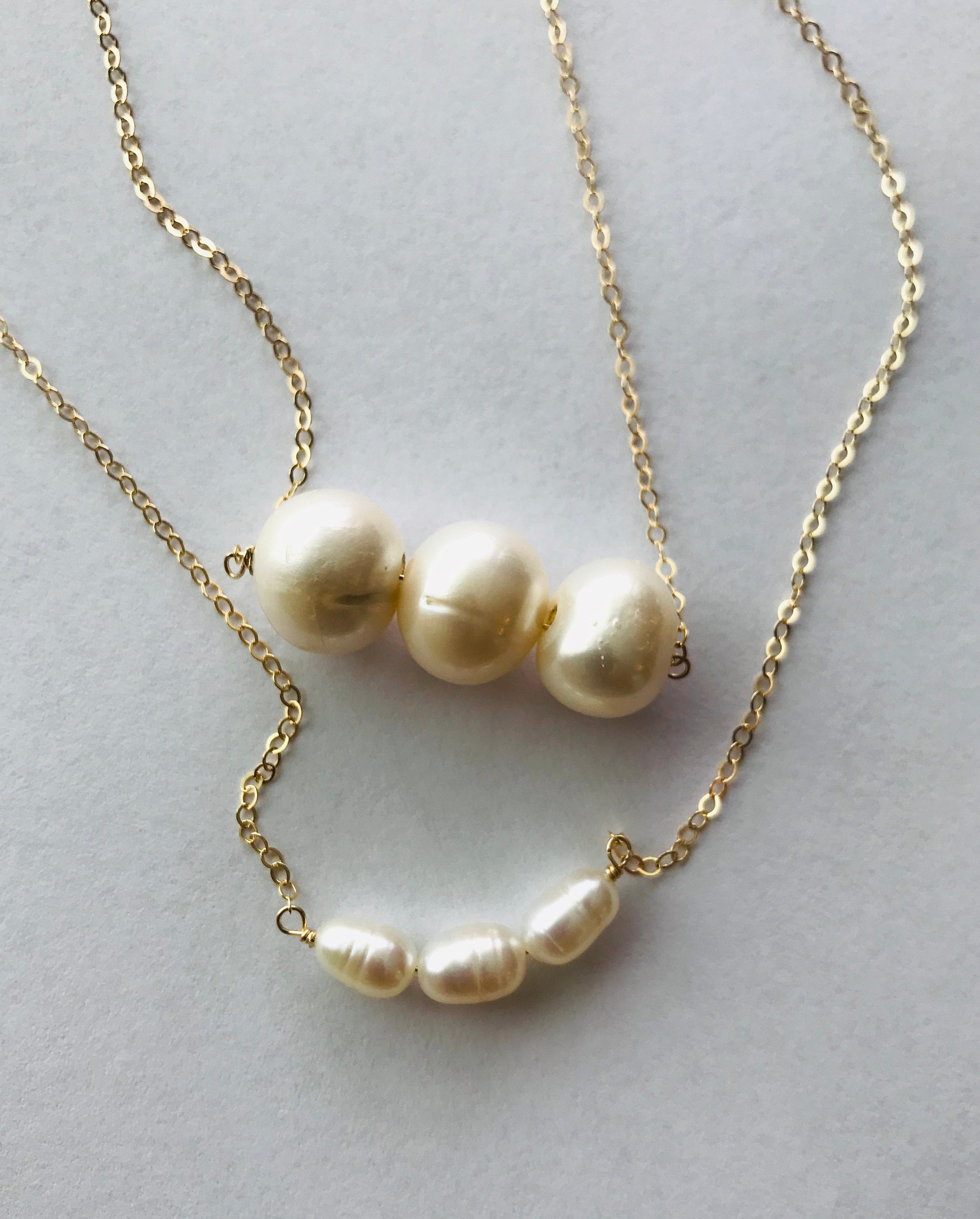 Pearl Necklace Three Pearl Necklace 14 K Gold Fill Necklace Etsy