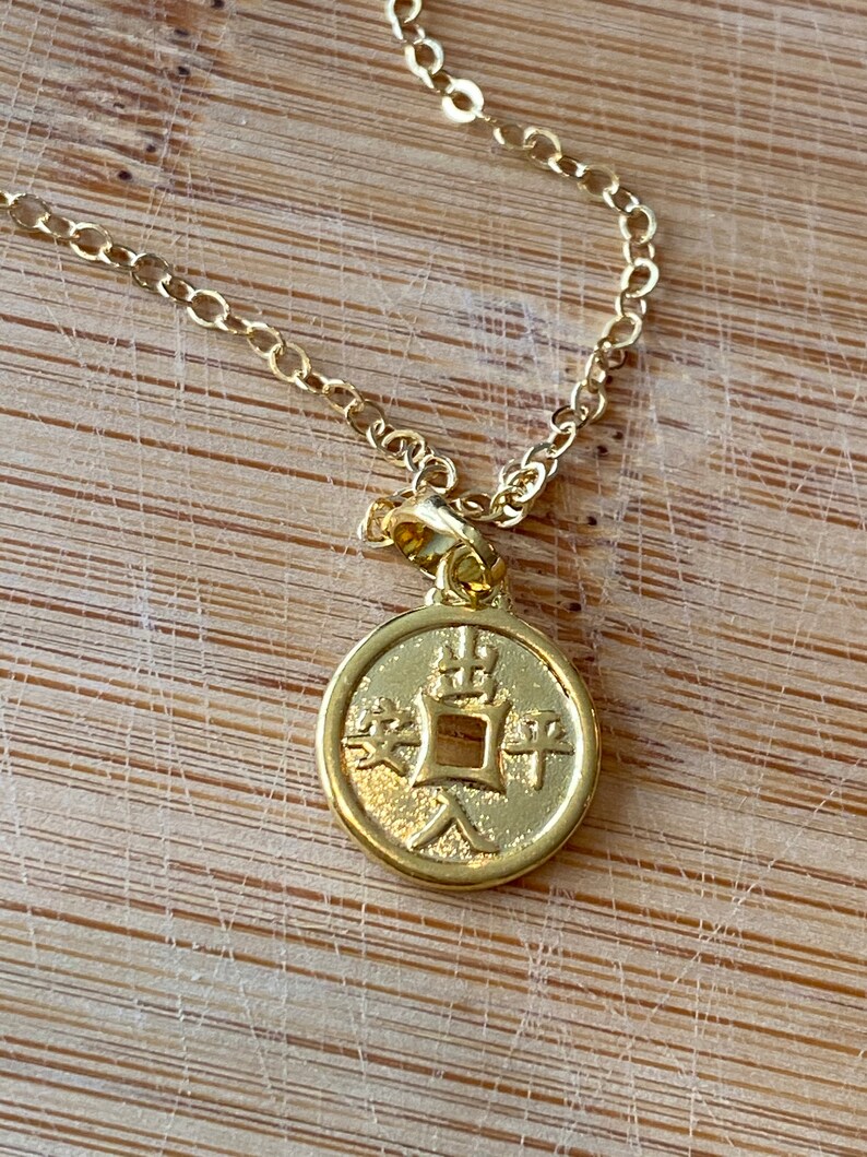 Chinese Coin Necklace Coin Charm Necklace Dainty Lucky charm Charms Lucky Coin Necklace Chistmas gift gift for her image 1