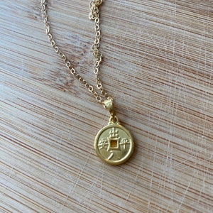 Chinese Coin Necklace Coin Charm Necklace Dainty Lucky charm Charms Lucky Coin Necklace Chistmas gift gift for her image 5