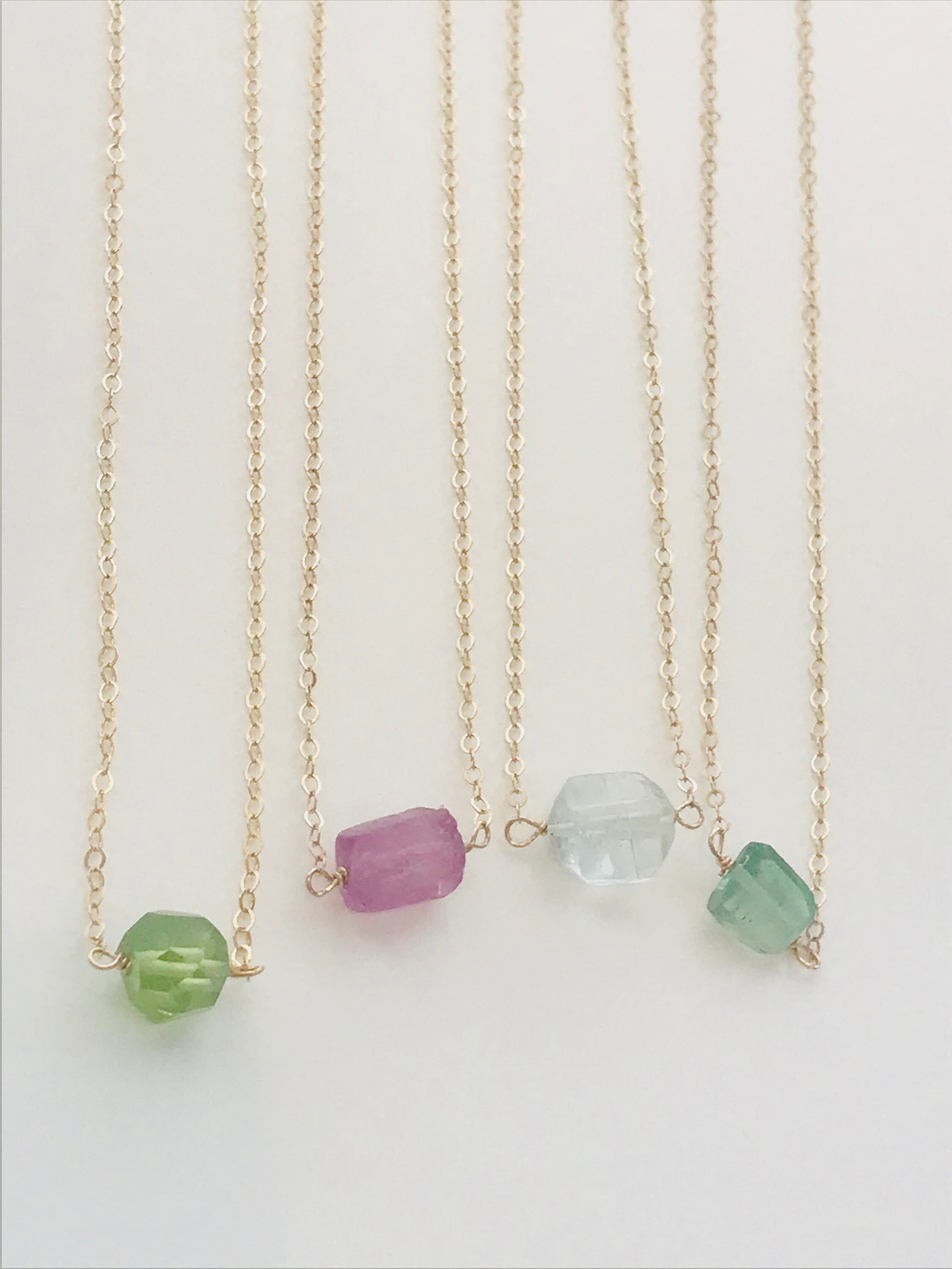 Raw Gemstone Necklace Sapphire Necklace peridot Necklace Aquamarine