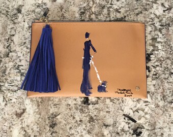 SOLD - (variation available) Franco Mondini-Ruiz "Tru Blue" leather camel color tassel pouch clutch handbag