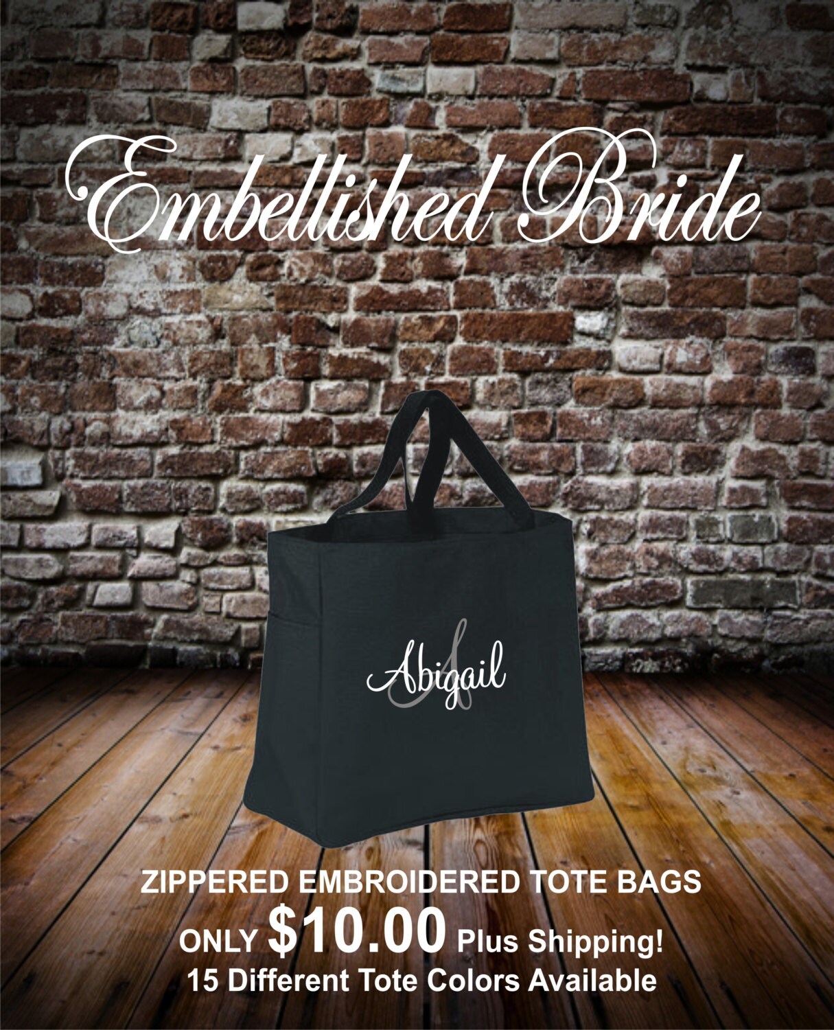 8 Personalized ZIPPERED Embroidered Tote Bags Bridal Party | Etsy