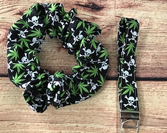 Cannabis Leaf Keychain Wristlet, Secret Zipper Scrunchie